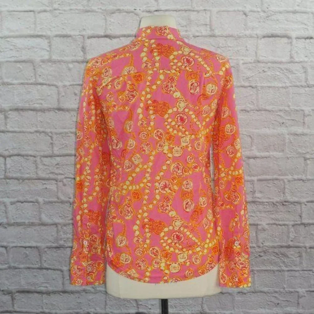Lilly Pulitzer Pink Orange Print Button Down Top - Picture 2 of 8